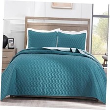 Reversible Size Quilt Bedding Set with Pillow King Dusty Teal/ Aqua Blue