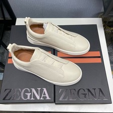 NEW ZEGNA Triple Stitch Men's Cream White Casual Sneakers Comfortable 38-45