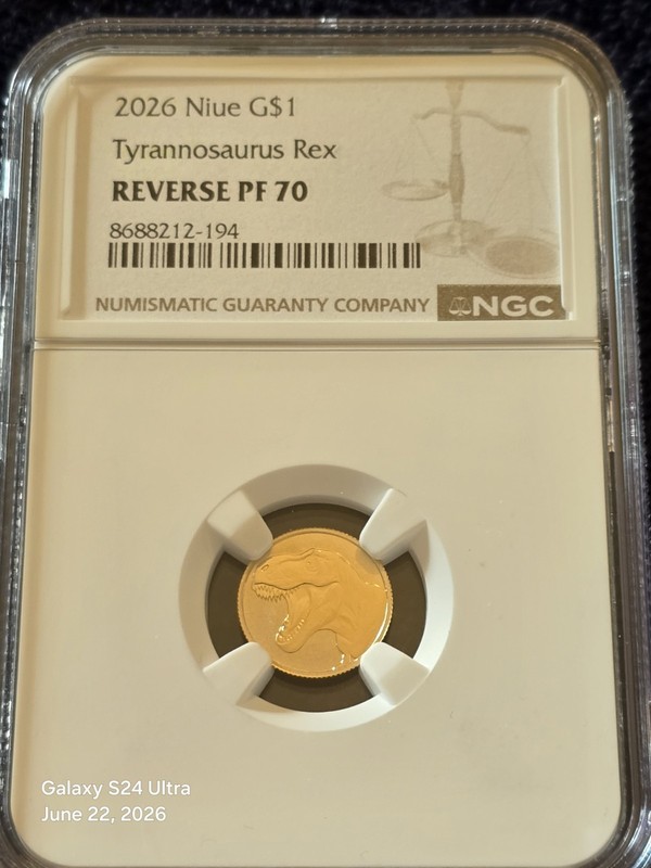 2026 NIUE G$1 TYRANNOSAURUS REX GOLD COIN NGC REVERSE PF70