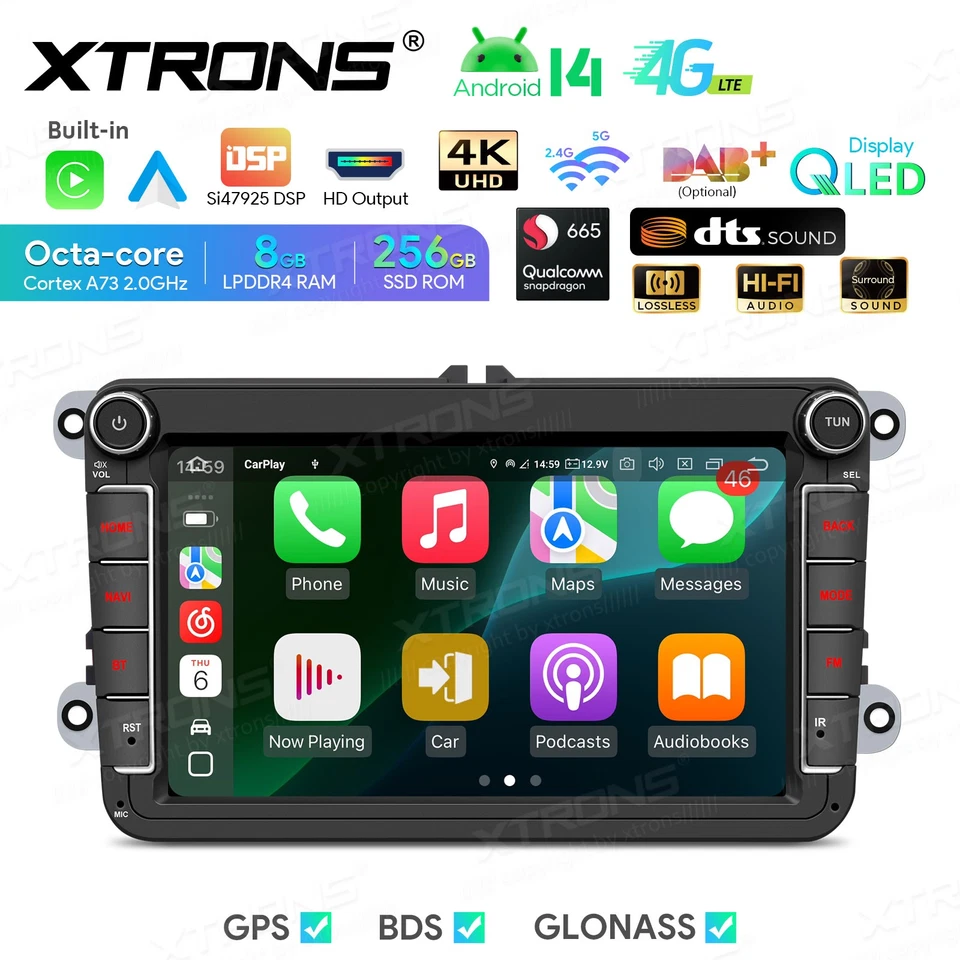 8" Android 14 8+256GB Car GPS Stereo Radio DTS DSP 4G Car Play for VW Skoda Seat - image 4 of 4