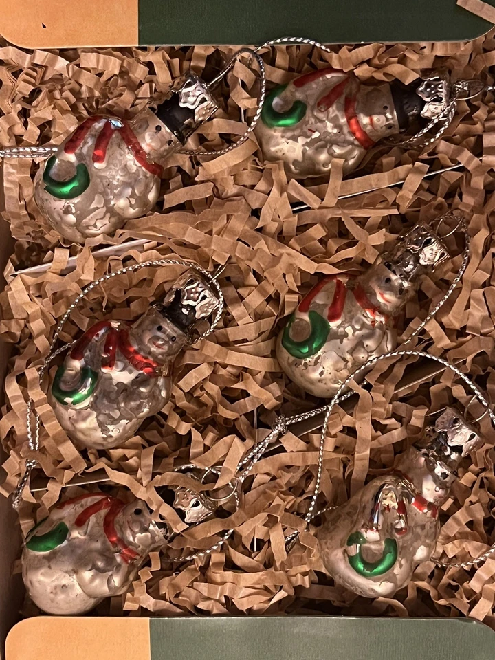 Vintage Style Glass Snowman boxed set 6 mini ornaments for Christmas tree - Image 2 of 4