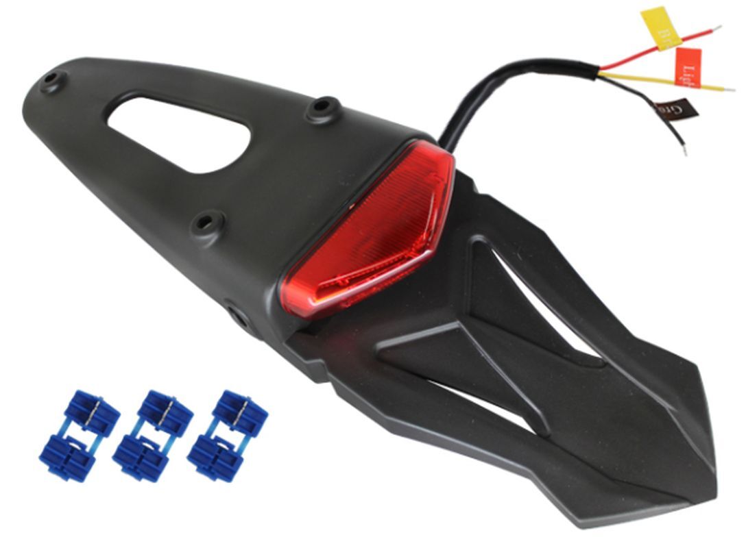 Garde-boue arrière universel enduro avec plaque de phare et feu LED rouge