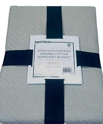 New Organic Collection KING 100% Certified Organic Cotton Blanket Lt Grey Oyster