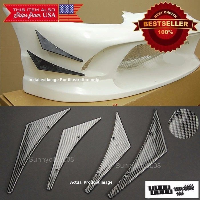 4 Pcs Carbon Effect Bumper Canards Splitter Fin Spoiler Valence Diffuser for BMW - Image 1 of 2