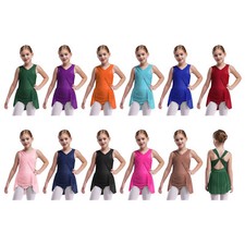 Kids Girls Unitard Chiffon Skirt Dresses Gymnastic Dress Recital Rompers Gym