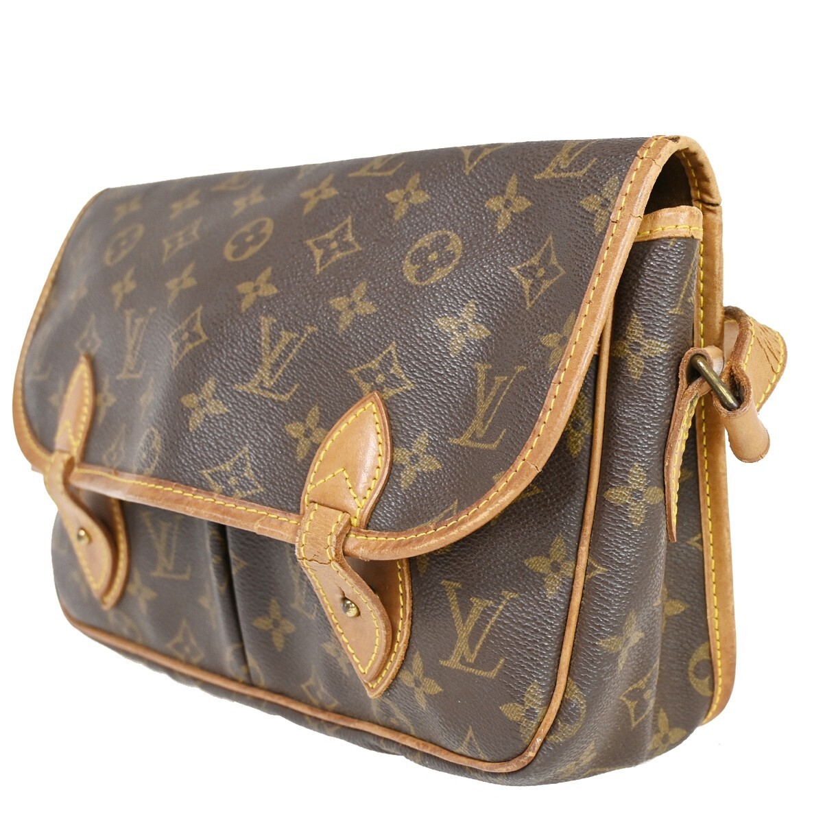 LOUIS VUITTON LV Logo Gibeciere MM Shoulder Bag Monogram Leather  