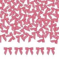 100 PCS 1.5" Red and White Plaid Craft Bows Self Adhesive Satin Ribbon Bows