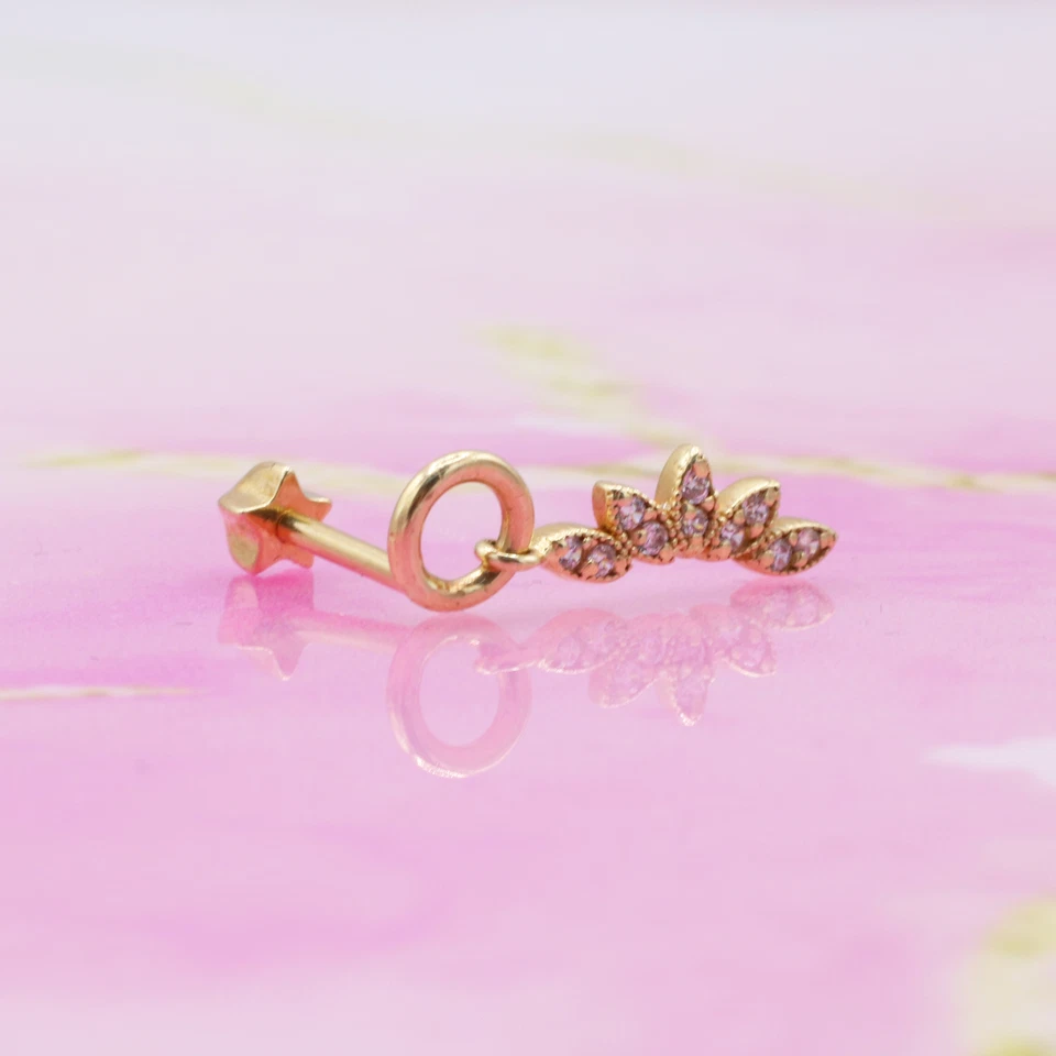 14K Solid Gold Marquise CZ Earring Tragus Flatback Piercing Stud Flower Tiny 18G - Image 4 of 4