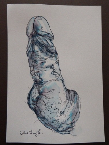 Original Fine Art Pen & Ink Wash Hand Drawn Male Genitalia Penis Drawing NSFW - Picture 10 of 12