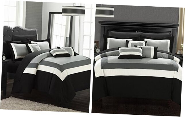 Duke Comforter Set 10-Piece, Colorblocked Size Comforter Set with Queen Black