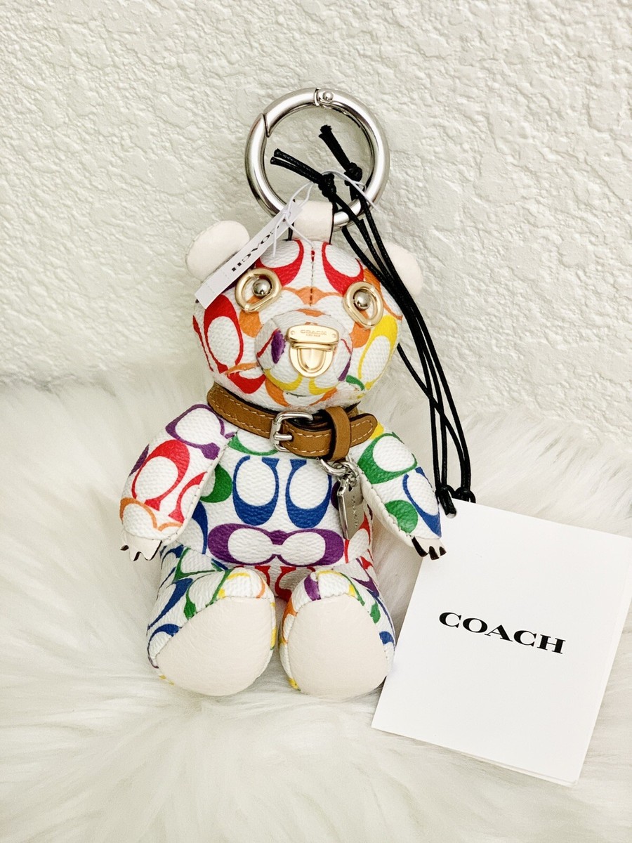 coachベアー NWT Coach Bear Bag Charm In Rainbow Signature Canvas CJ953