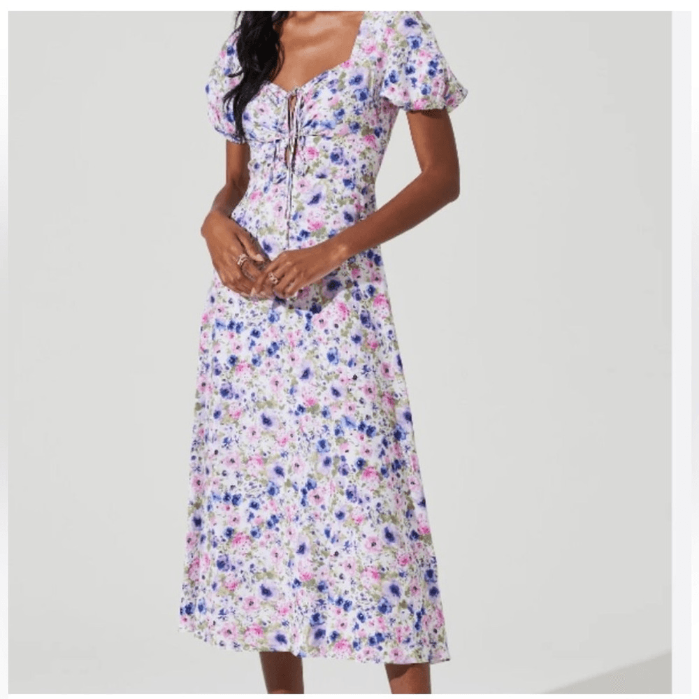ASTR The Label Floral Puff Sleeve Midi Dress Size Small | eBay