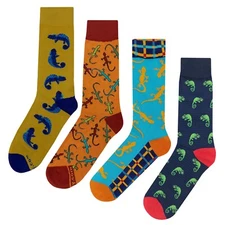 NWT Lizard Dress Socks 4 Pack Novelty Men 8-12 Crazy Fun Sockfly