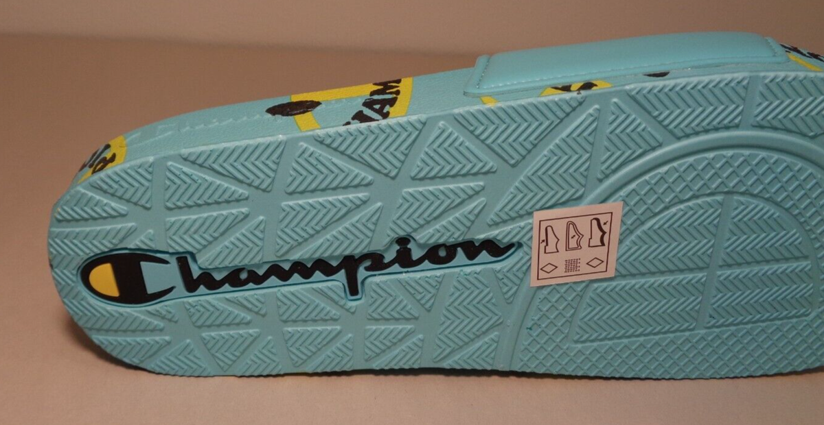 Champion Size 12 M IPO SMILE Aqua Yellow Slide Sandals Men
