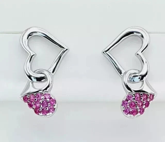 1.20Ct Round Cut Lab Created Ruby Heart Dangle Earrings 14K White Gold Plated - Image 4 of 4