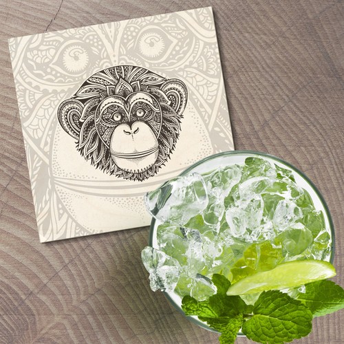 Patterned Monkey Face Animal 4'' X 4'' Square Wooden Coaster - Picture 2 of 3