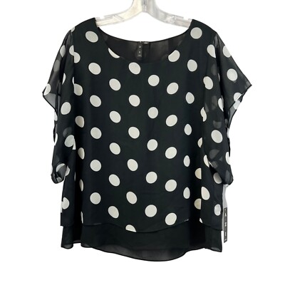 AZI Jeans Womens Polka Dot Top Short Sleeve Black/White Line Size Large New