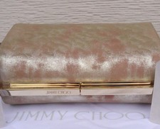 NEW 1095 Jimmy Choo Clutch Cate Metallic Gold Foiled Nude Blush Suede