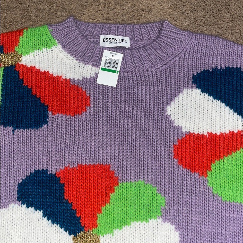 Essentiel Antwerp Eflower Flowers Intarsia Crew Neck Sweater Pullover Lavanda L image 4