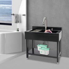 Black Freestanding Stainless Steel Utility Sink with pull-out faucet Faucet New