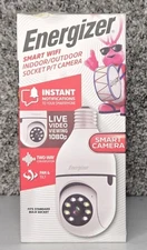 Energizer Smart Wi-Fi Indoor Outdoor Bulb Socket P/T Camera NIP White Easy Setup