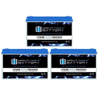 Mighty Max 12V, 100Ah, Lithium, Battery Replaces Fullriver HGL100-12A - 3 Pack
