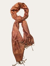 Paisley Patterned Orange  Red Pashmina Scarf Wrap With Fringe Edges