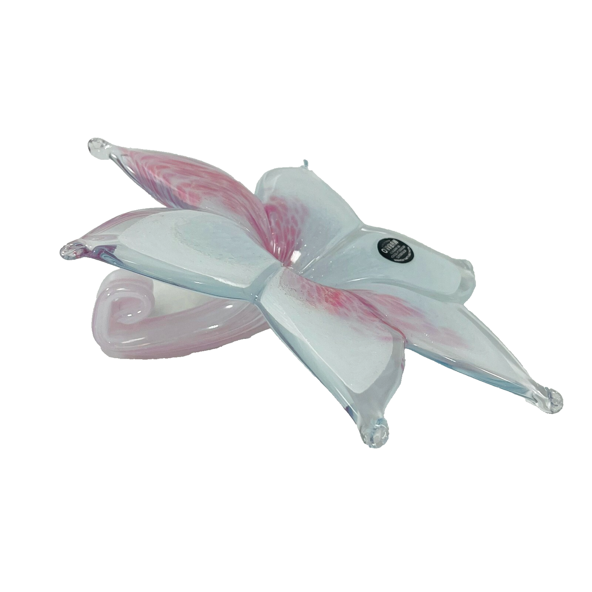 Murano Blown Glass Flower Pink White Silver Made in Italy New | eBay