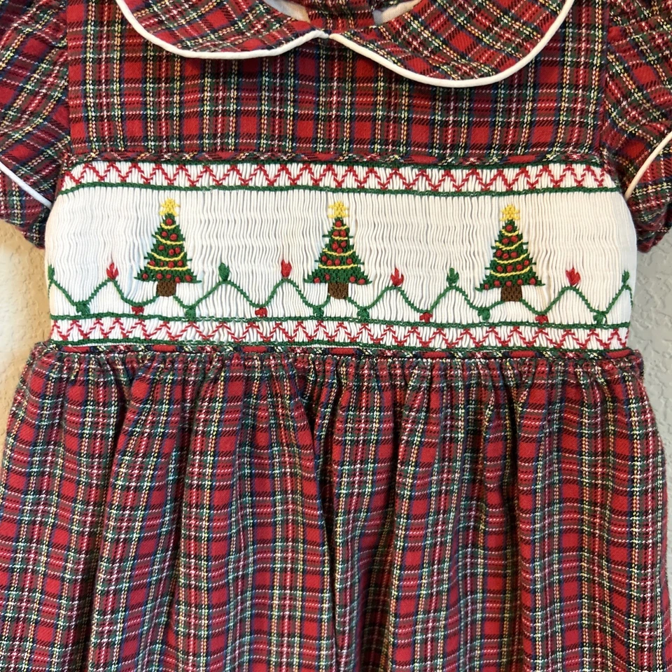 Vestido ajustado a cuadros rojo y verde árbol de Navidad STRASBURG talla 12M Foto 2 de 4