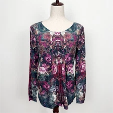 Soft Surroundings Top Womens Medium Purple Green Ethereal Cottagecore Modern