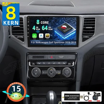 NHOPEEW DAB+ 4+64GB Android 15 Autoradio CarPlay Für Volkswagen Golf Sportsvan 2016-2019