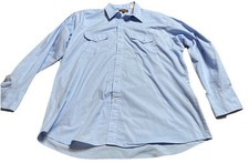 Sheplers Western Shirt Men LS 17.5 35 Lt Blue Pearl Snap Cowboy Rodeo Vtg EUC