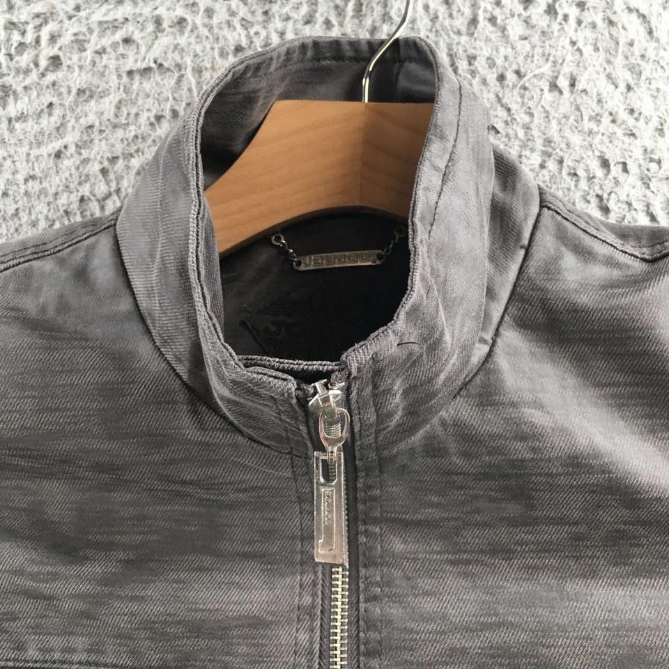 Jou Jou Biker Jacket Womens Small Grey Full Zip Mock Neck Zipped Pocket Casual - Image 3 of 4