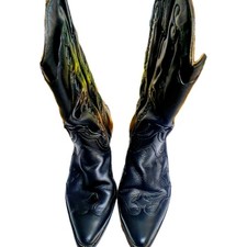 VINTAGE LADIES BLACK LEATHER WESTERN LOBLAN BOOTS  UK 7    