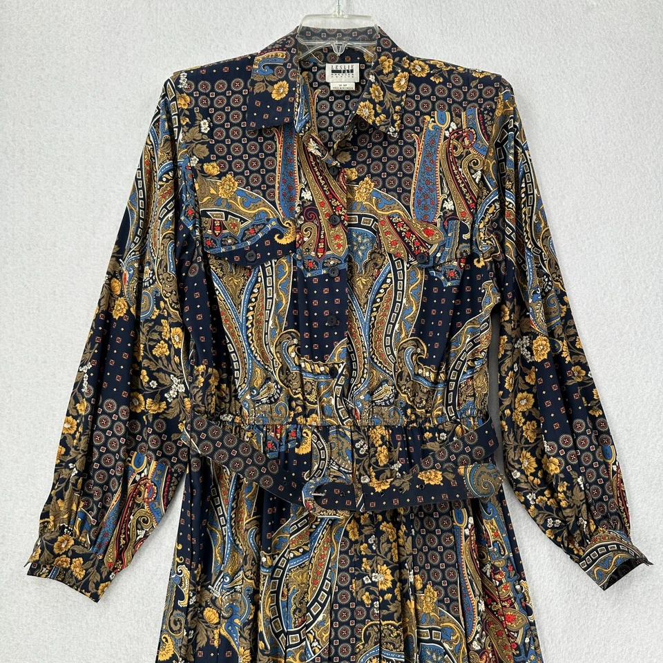 Винтажный Leslie Fay Midi платье цветочный пейсли цветочный плиссированные 80-х 90-х секретарь 16P - Изображение 3 из 4