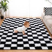 Super Soft Rug for Bedroom, 6x9 Ft Black and White Area Rug Classic Checkered...