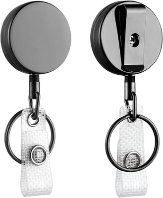 Will Well ID Badge Holder Reel with Clip and Keyring - Heavy-Duty All-Metal Casi