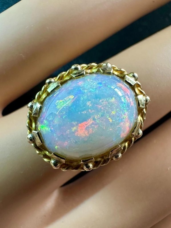 Art Deco 8 Carat Opal Ring 14K Yellow Gold Antique Cocktail Statement Ring