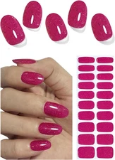 Semi Cured Gel Nail Strips, 20pcs Berry Pink, Glitter Plum 