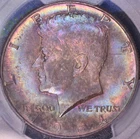 1964 D Kennedy Half Dollar PCGS MS64, MONSTER! Dark dual rainbows FREE SHIPPING