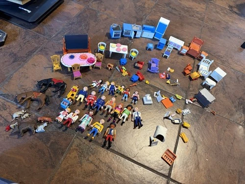 Vintage Playmobil Figures Toy Lot Furniture Animals People 101 Piece Food