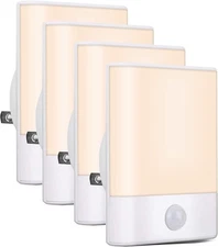 4Pack LED Night Light Plug in Motion Sensor Night Light w Adjustable Brightness