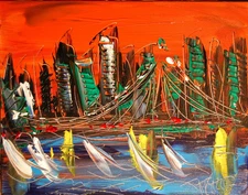 RED SKY NYC  Modern Abstract   Original Oil Painting  IMPRESSIONIST RGD3D3
