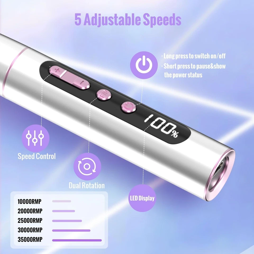 Ponceuse Ongles Professionnelle Sans Fil 35000 tr/min Rechargeable - Photo 4/4