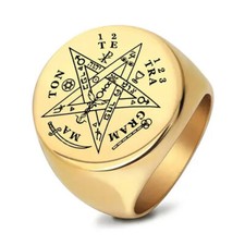 God's Name Tetragrammaton YHWH Ring Stainless Steel Magic Circle Ring Gold Plate