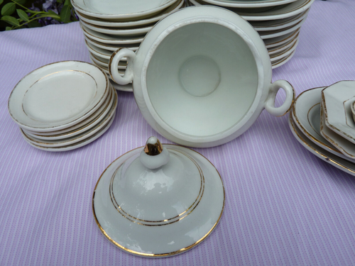 Antique Miniature Dinner Set Service Childs Gilt Trim Porcelain 33 pieces - Picture 10 of 24