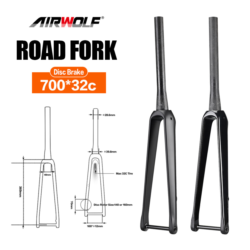 AIRWOLF Carbon Road Bike Rigid Fork 700x32c Racing Bicycle Front