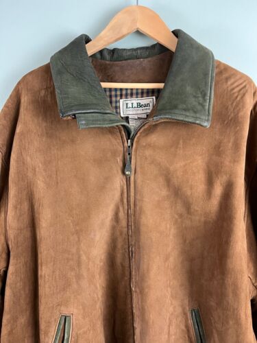 Vintage LL Bean Suede Leather Bomber Jacket Brown Lined Sz 2XL Tall Made in USA - Picture 2 of 16