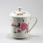 Chinesische Teetasse "Kirschblüte", stilvolle Teetasse mit Deckel aus Porzellan