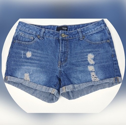 Hype Shorts Womens 7 Blue Deconstructed Jeans denim Beach Boho Cali Casual